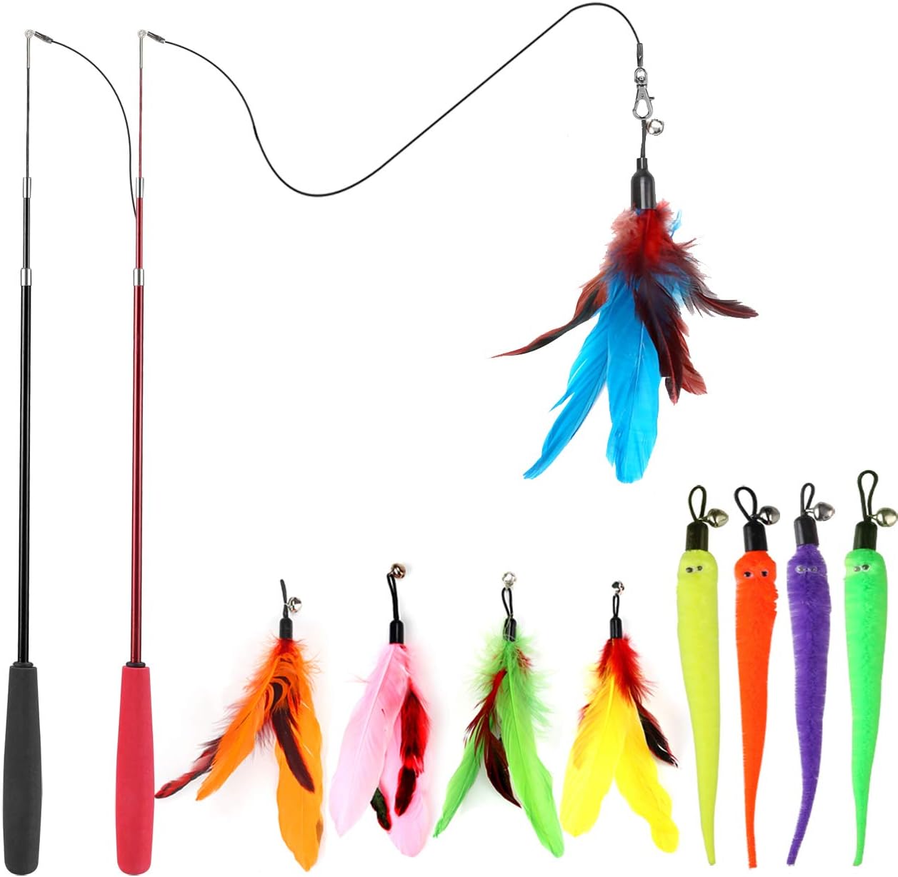 Interactive Cat Wand Toy with Feather Refills – Retractable Chase & Exercise Play for Indoor Cats