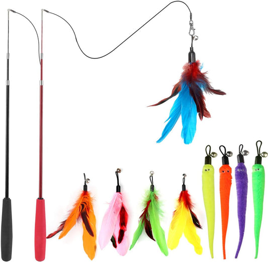 Interactive Cat Wand Toy with Feather Refills – Retractable Chase & Exercise Play for Indoor Cats