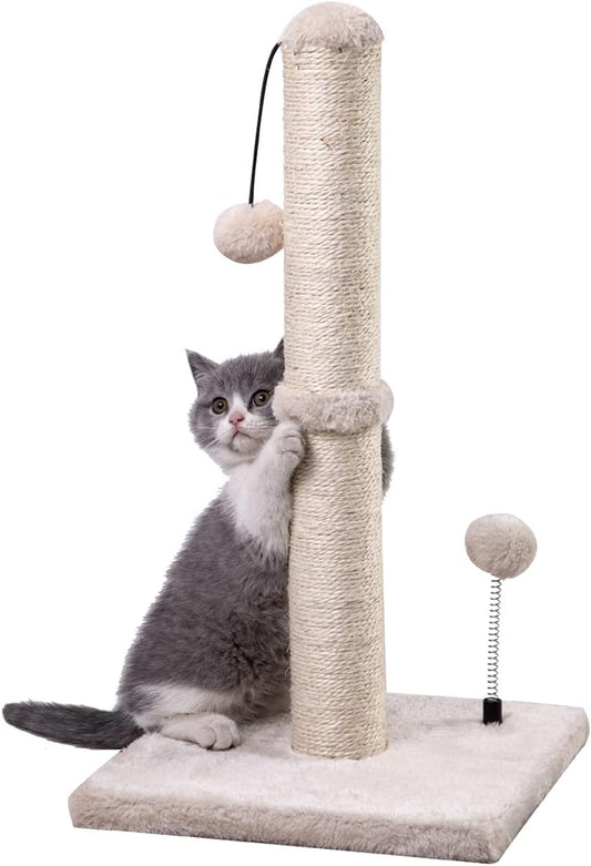 Cat Scratching Post – Sisal Scratch Tower with Hanging Ball (22" Kitten / 34" Adult)