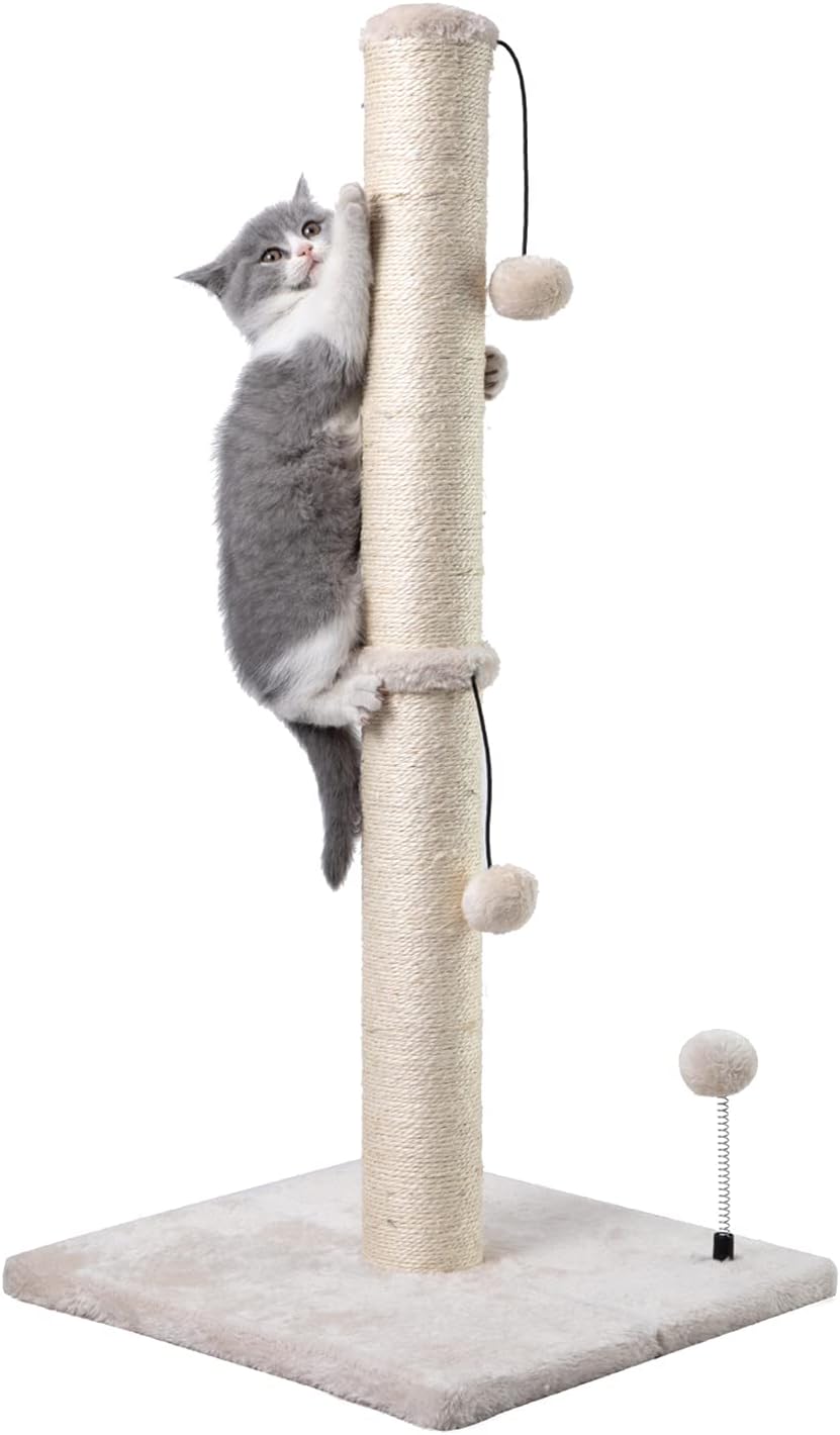 Cat Scratching Post – Sisal Scratch Tower with Hanging Ball (22" Kitten / 34" Adult)