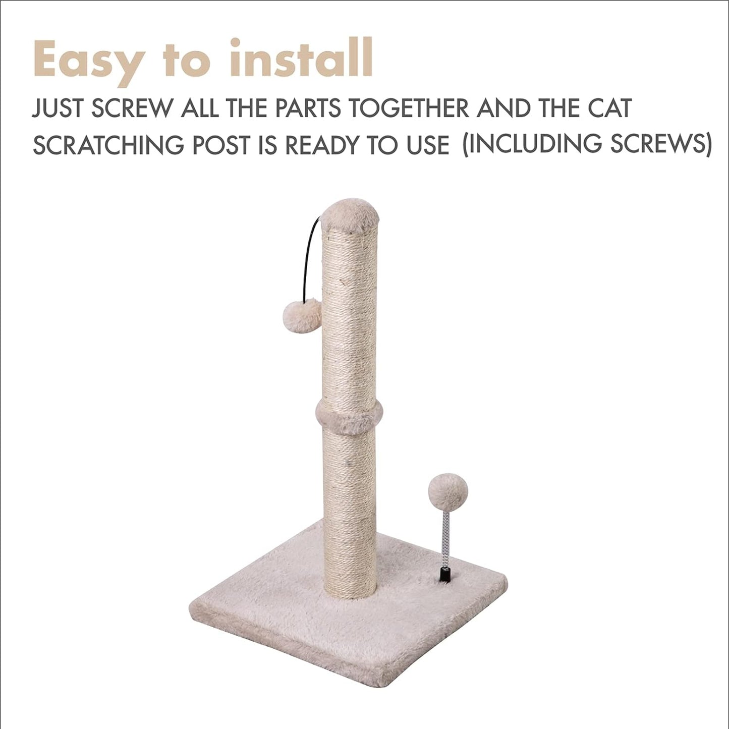 Cat Scratching Post – Sisal Scratch Tower with Hanging Ball (22" Kitten / 34" Adult)