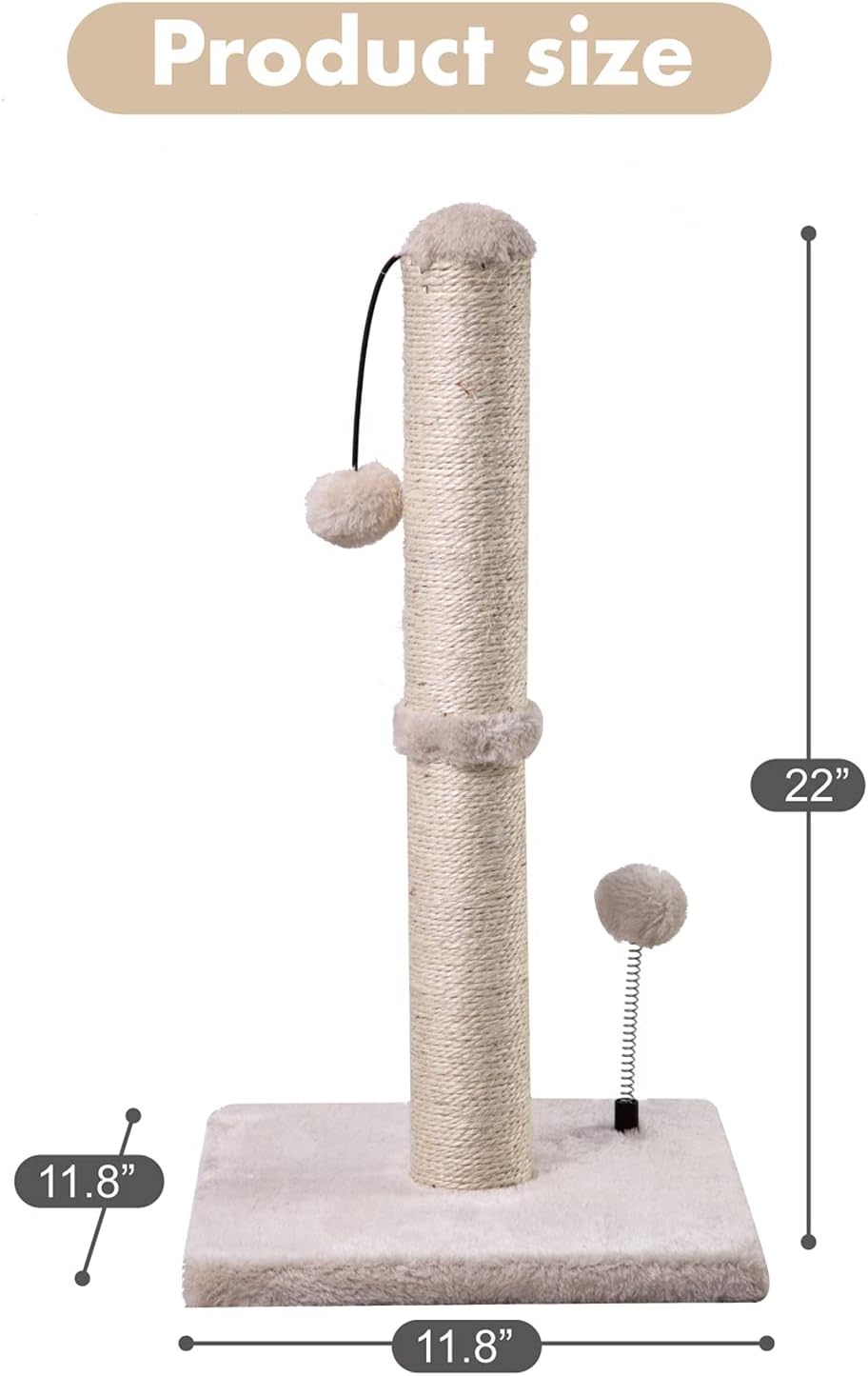 Cat Scratching Post – Sisal Scratch Tower with Hanging Ball (22" Kitten / 34" Adult)