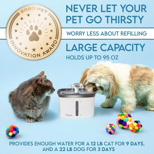 Automatic Pet Water Fountain (95oz/2.8L) – Award-Winning Dispenser with Filters for Cats & Dogs