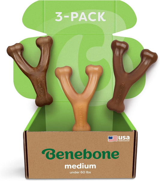 Benebone Variety Pack Dog Chew Toys – Durable Wishbone Bones for Aggressive Chewers (Medium, 3-Pack, USA Made)