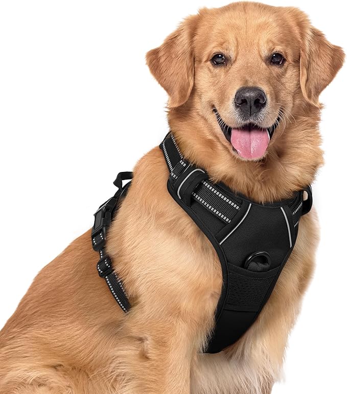 No-Pull Dog Harness – Adjustable Reflective Vest (Black)