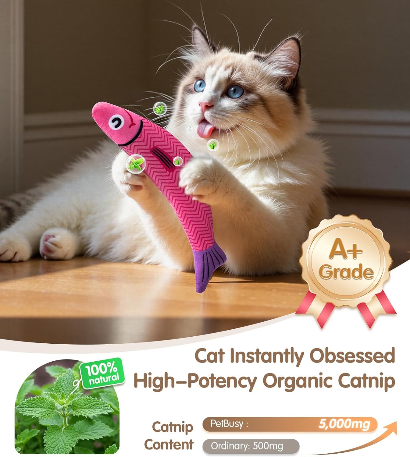 Interactive Catnip Kicker Fish Toys (2-Pack) – Crinkle & Rattle Plush Chew Toys for Cats & Kittens