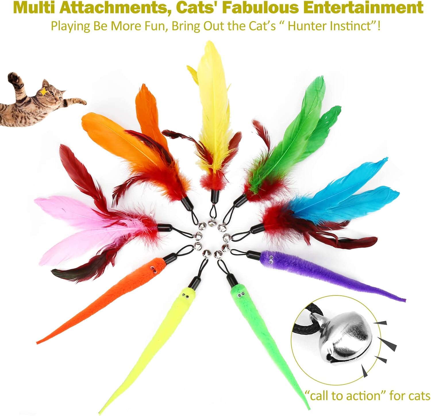 Interactive Cat Wand Toy with Feather Refills – Retractable Chase & Exercise Play for Indoor Cats