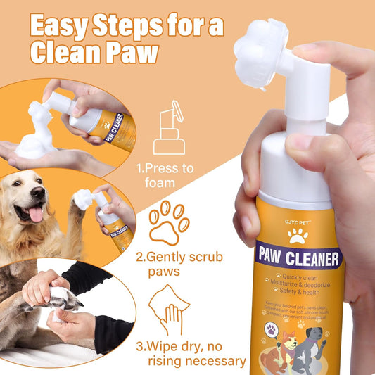 No-Rinse Foaming Paw Cleaner with Brush – Gentle Rose Extract Wash for Dogs & Cats (5oz)