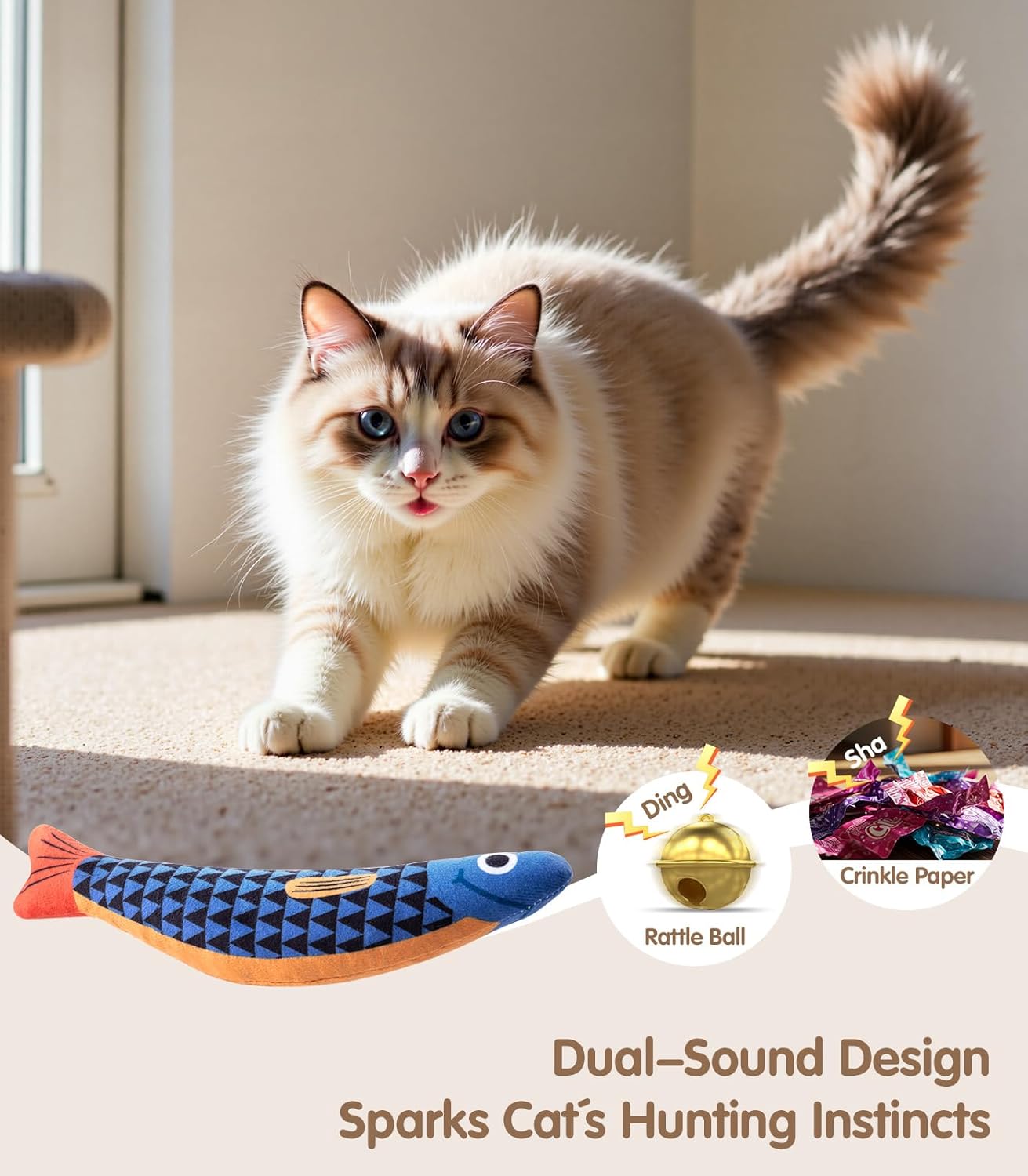 Interactive Catnip Kicker Fish Toys (2-Pack) – Crinkle & Rattle Plush Chew Toys for Cats & Kittens