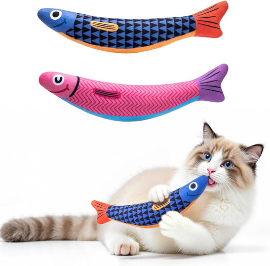 Interactive Catnip Kicker Fish Toys (2-Pack) – Crinkle & Rattle Plush Chew Toys for Cats & Kittens