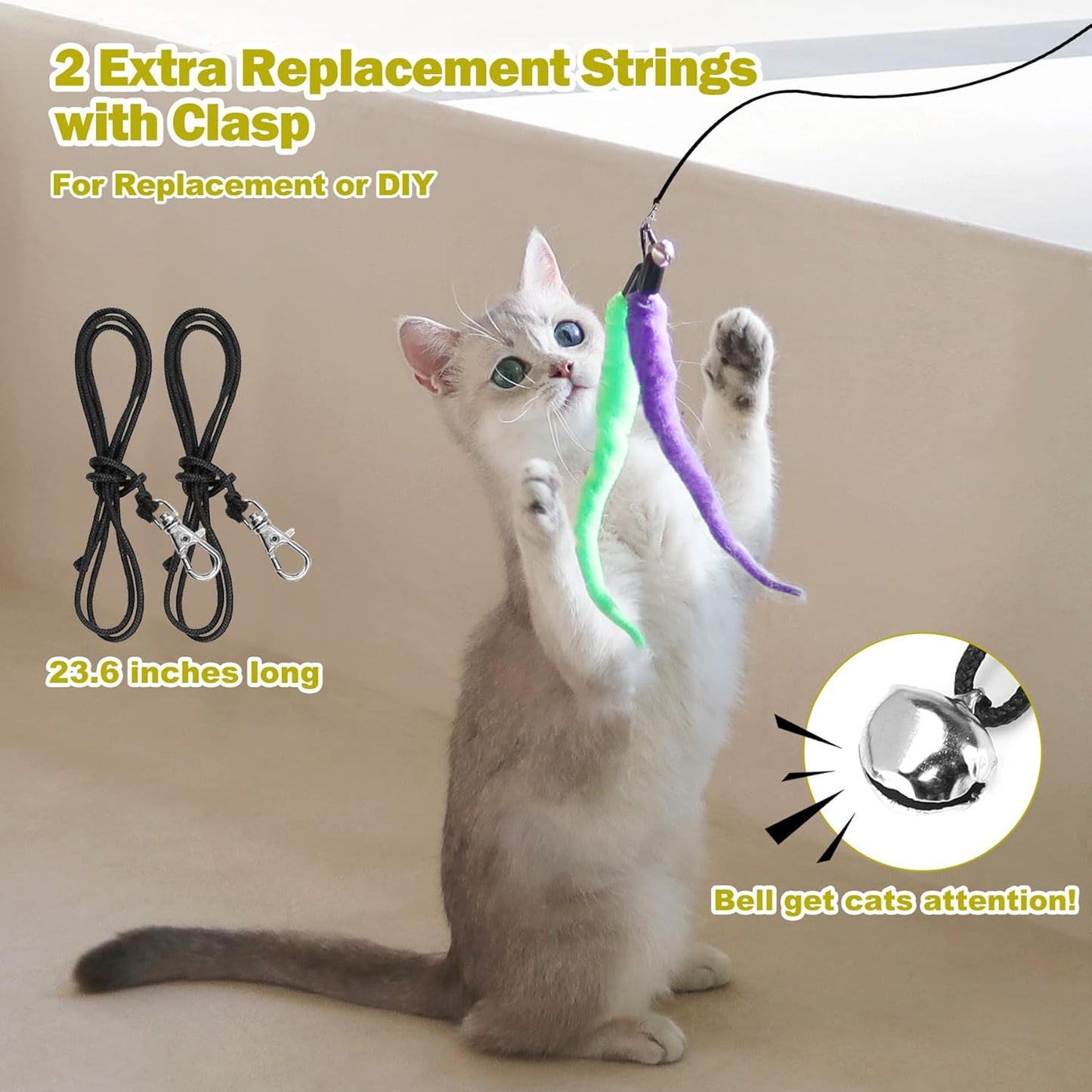Interactive Cat Wand Toy with Feather Refills – Retractable Chase & Exercise Play for Indoor Cats