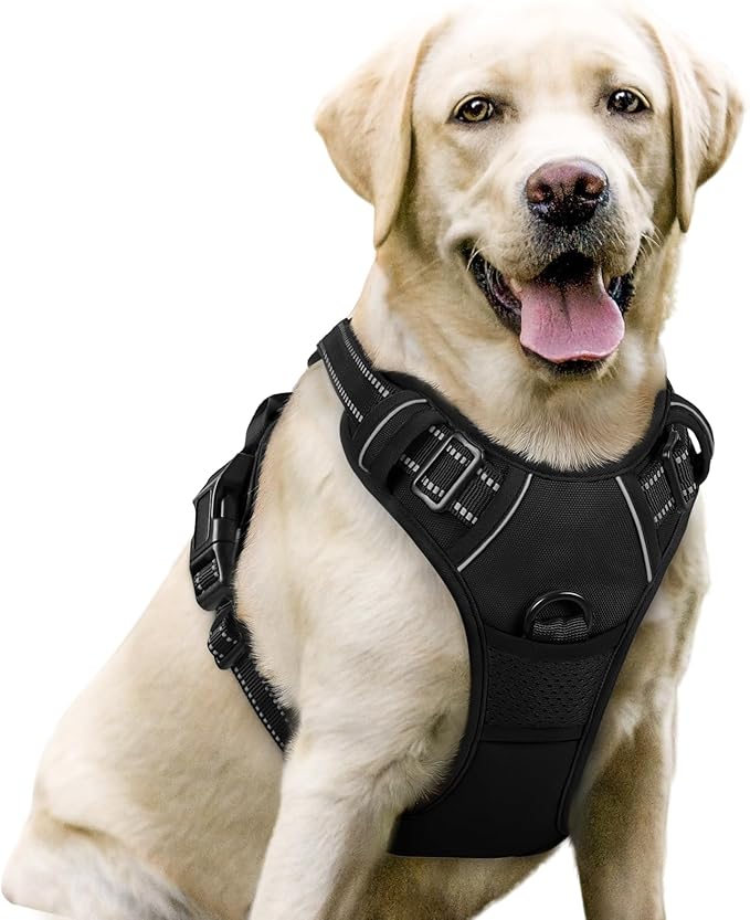 No-Pull Dog Harness – Adjustable Reflective Vest (Black)