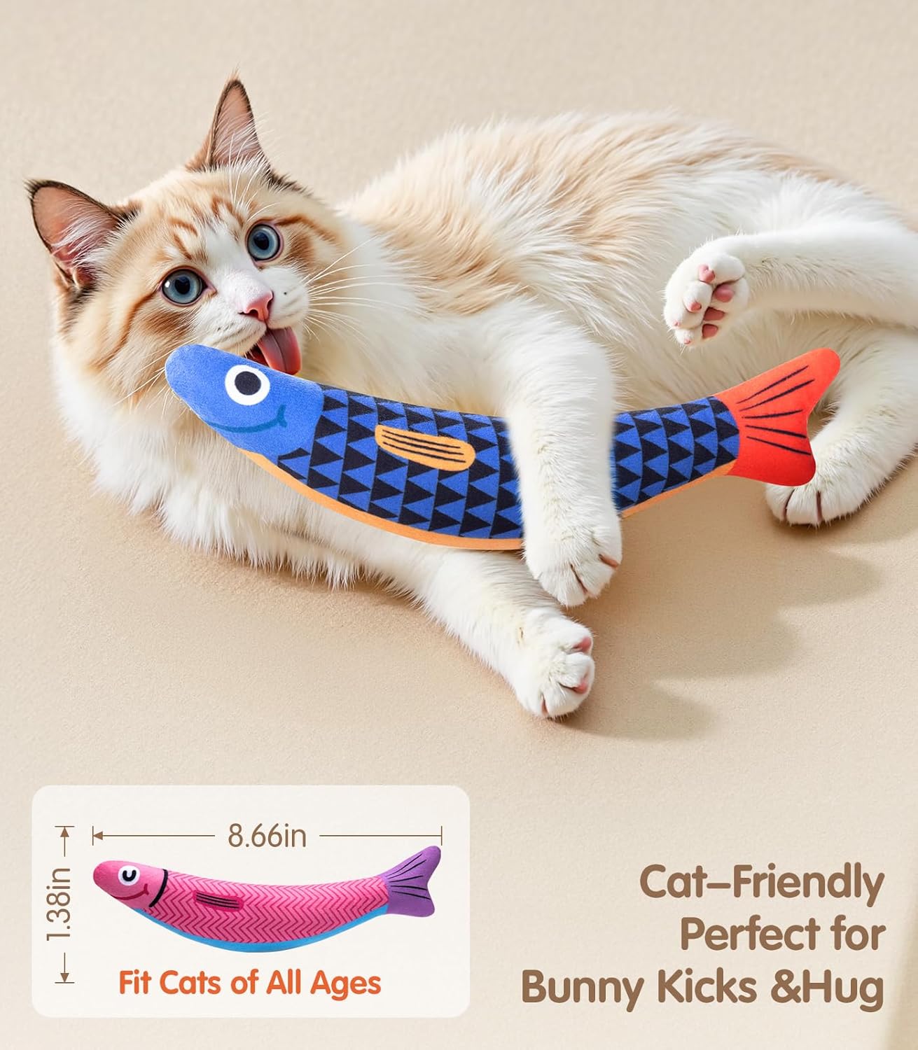 Interactive Catnip Kicker Fish Toys (2-Pack) – Crinkle & Rattle Plush Chew Toys for Cats & Kittens