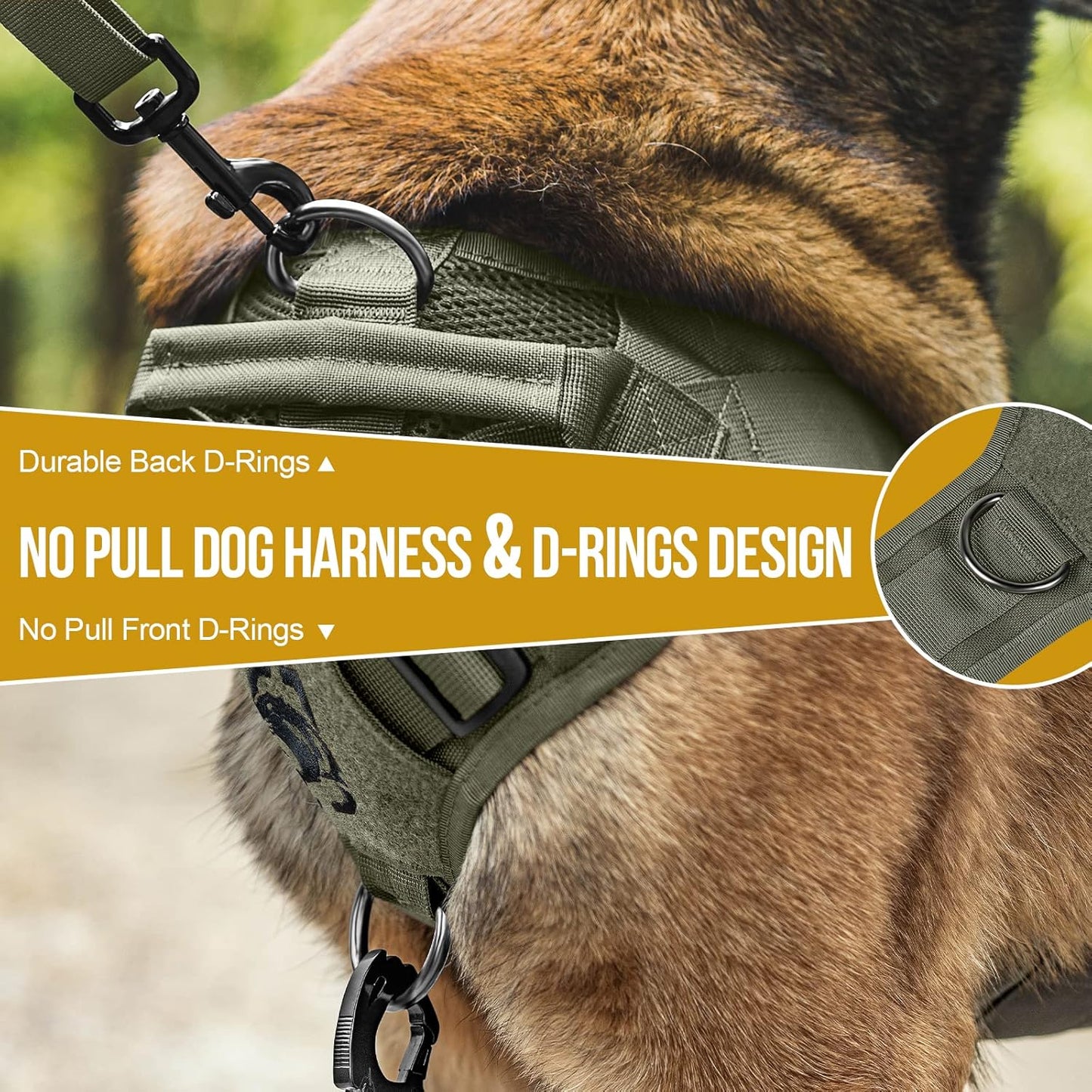 OneTigris Tactical Dog Harness – No Pull Military-Style Vest with Handle (Green, XS–XL)