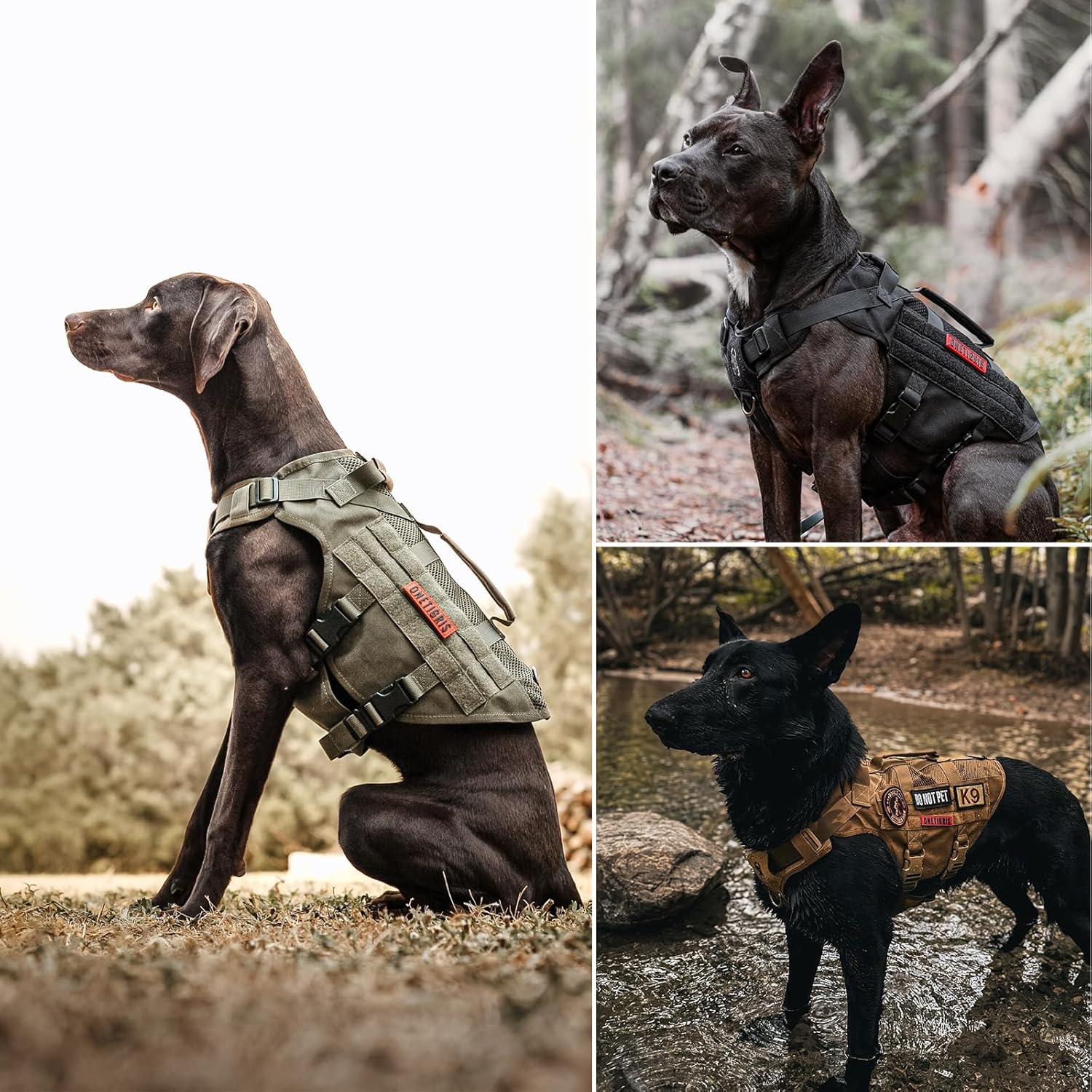 OneTigris Tactical Dog Harness – No Pull Military-Style Vest with Handle (Green, XS–XL)
